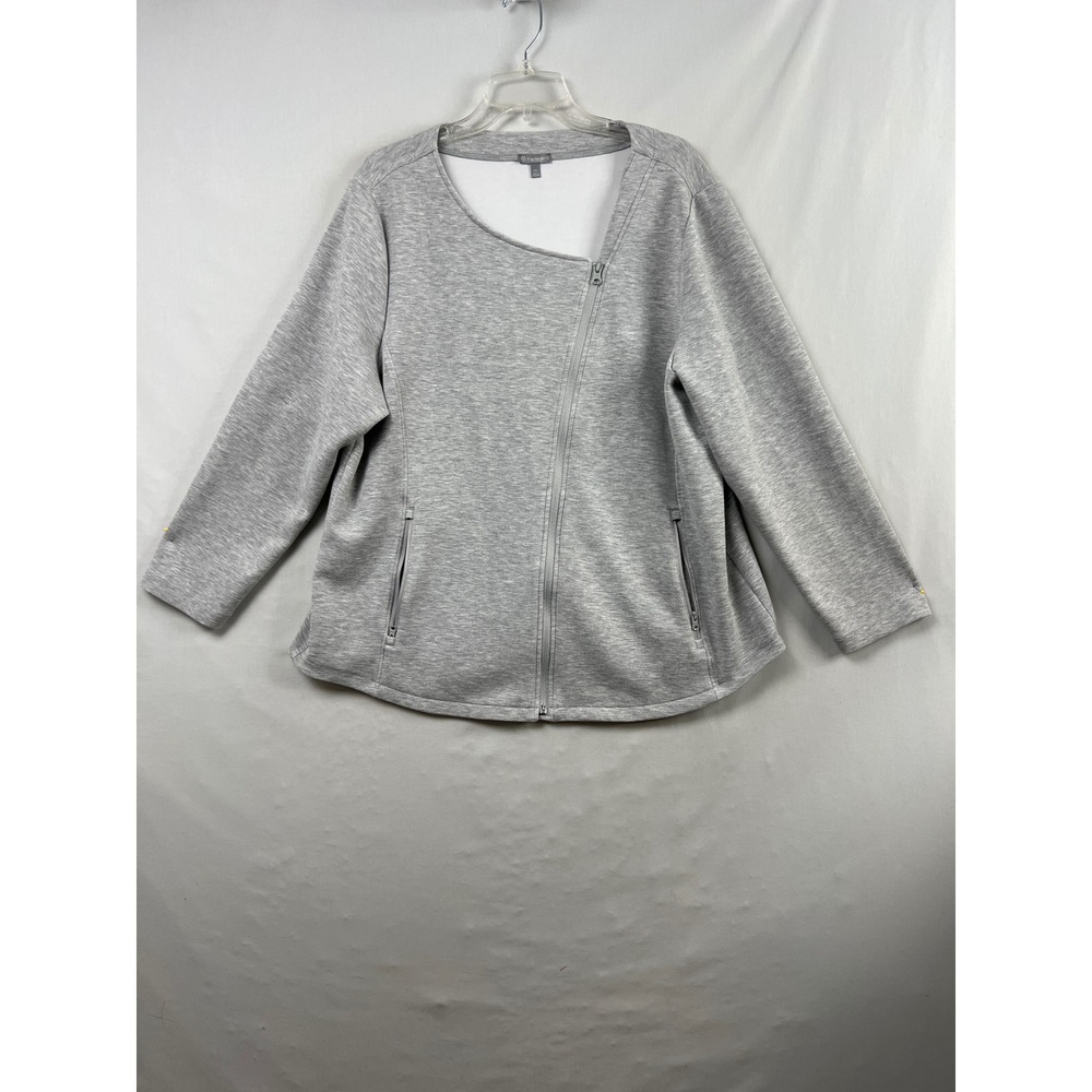 T by Talbots Asymmetrical Zip Jacket Women 2X Grey Heathered Athleisure Top